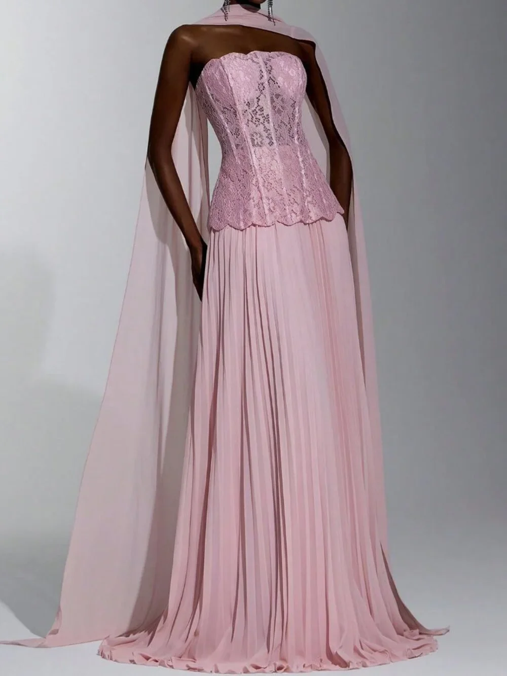 Baby Pink Party Women's Sequin Strapless Pleated Hem Dress_6